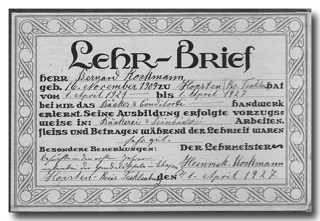 Lehrbrief von Bernhard Kockmann aus dem Jahre 1927