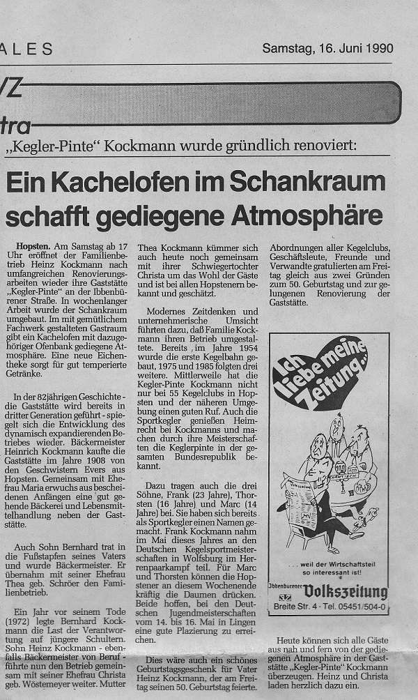 Zeitungsbericht zur Renvierung 1990