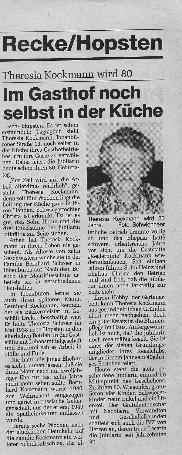 Würdigung von Senior-Chefin Thea Kockmann zu ihren 80sten Geburtstag